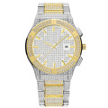 MISSFOX V295 Silver And Gold Watch Mens Calendar With Full Diamond quartz Watches